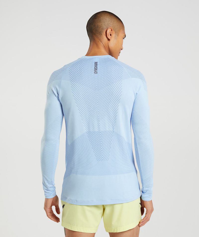 Men's Gymshark Apex Seamless Long Sleeve T-Shirts Blue | USA  7386-LQENF