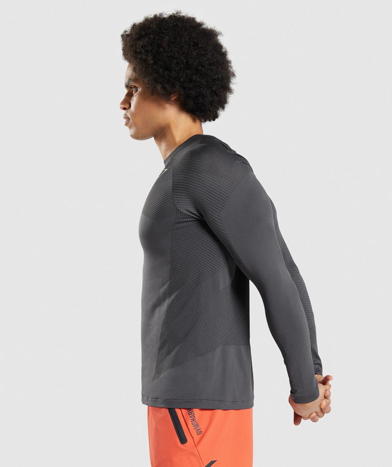 Men's Gymshark Apex Seamless Long Sleeve T-Shirts Grey | USA  7634-FDWXN