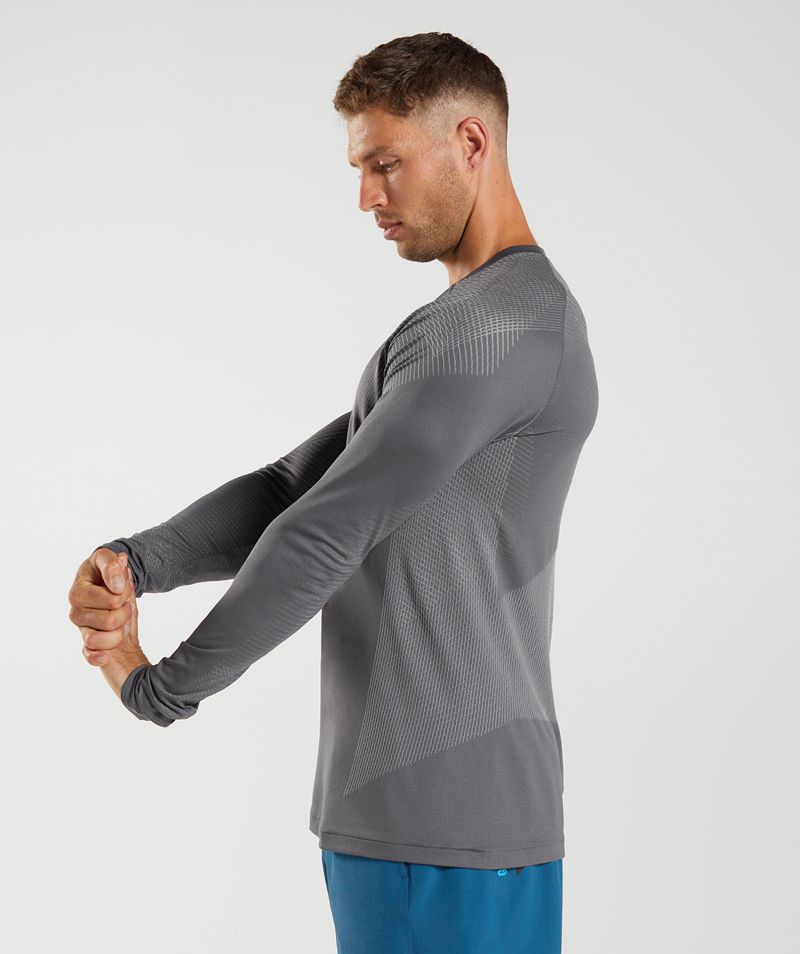 Men's Gymshark Apex Seamless Long Sleeve T-Shirts Grey | USA  9234-SQPBY