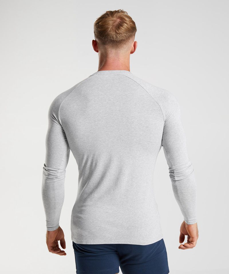 Men's Gymshark Apollo Long Sleeve T-Shirts Light Grey | USA  2018-MZDKE