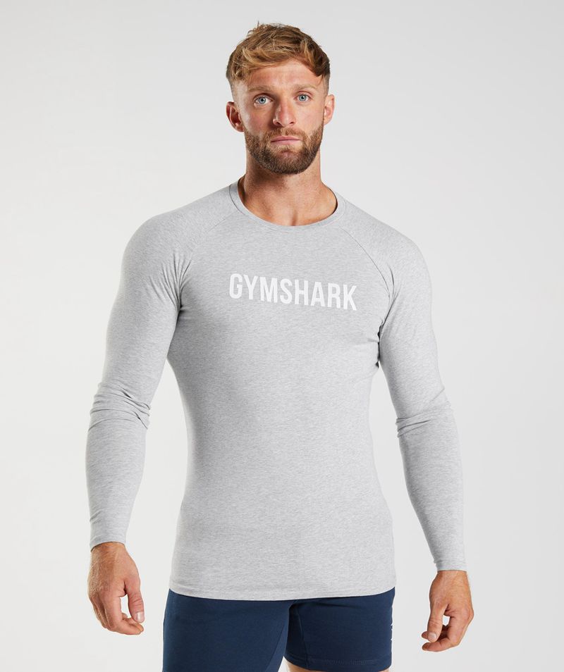 Men\'s Gymshark Apollo Long Sleeve T-Shirts Light Grey | USA  2018-MZDKE