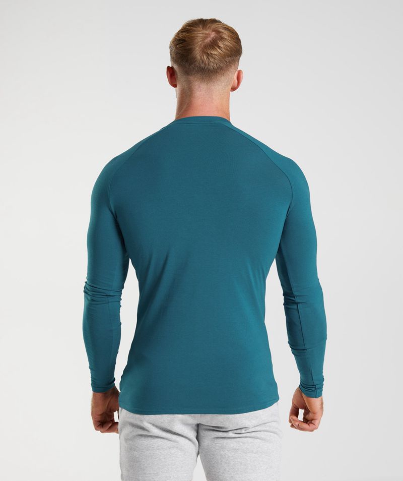 Men's Gymshark Apollo Long Sleeve T-Shirts Blue | USA  3874-EATHM