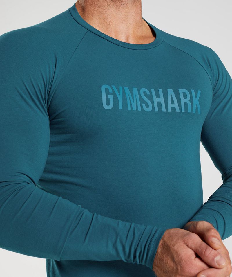 Men's Gymshark Apollo Long Sleeve T-Shirts Blue | USA  3874-EATHM