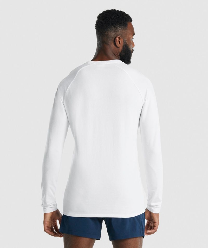 Men's Gymshark Apollo Long Sleeve T-Shirts White | USA  6574-FUBKA