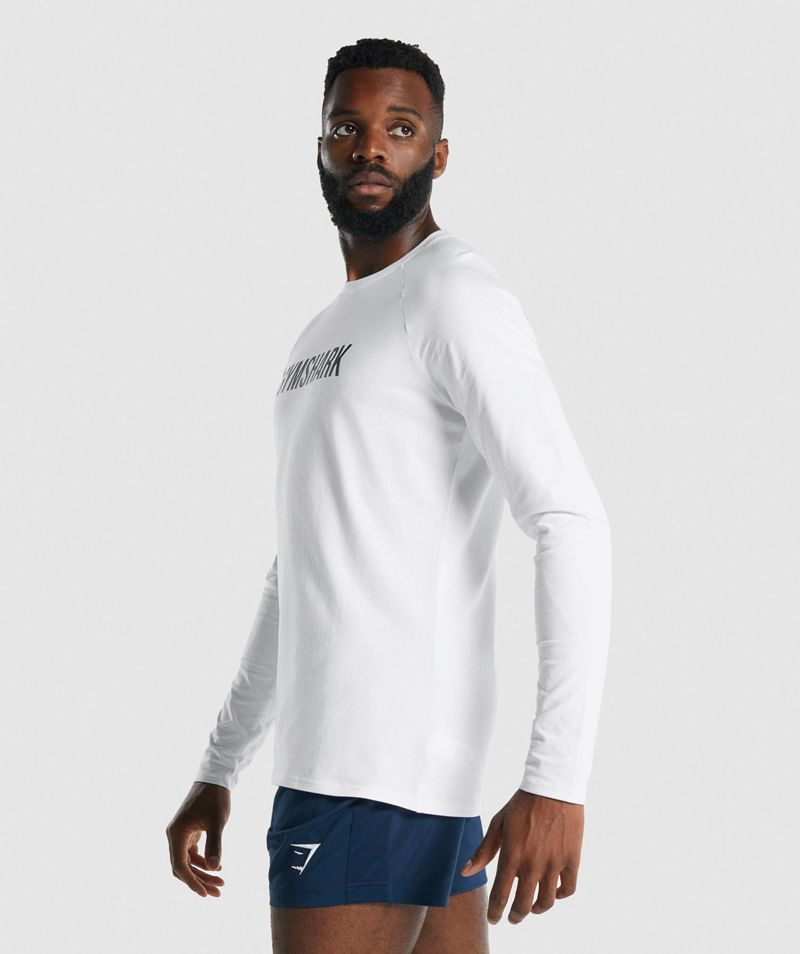 Men's Gymshark Apollo Long Sleeve T-Shirts White | USA  6574-FUBKA