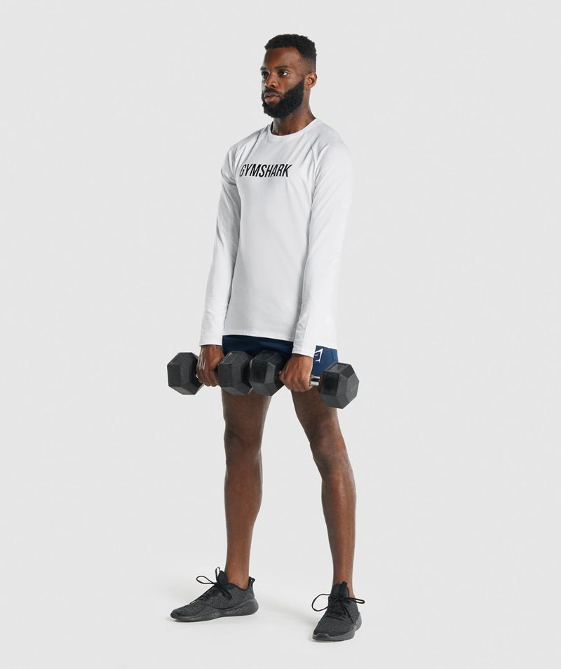 Men's Gymshark Apollo Long Sleeve T-Shirts White | USA  6574-FUBKA