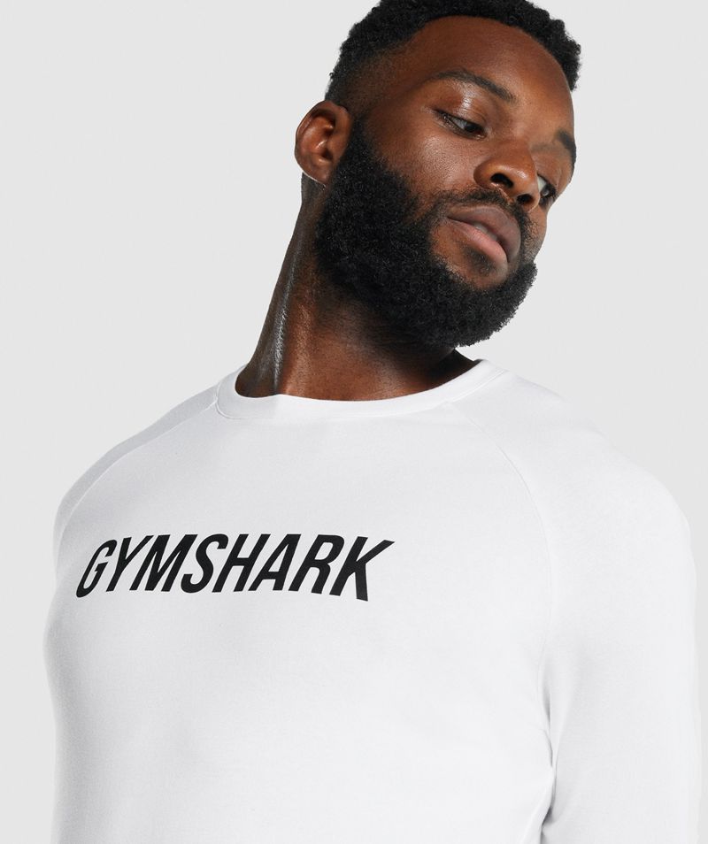 Men's Gymshark Apollo Long Sleeve T-Shirts White | USA  6574-FUBKA