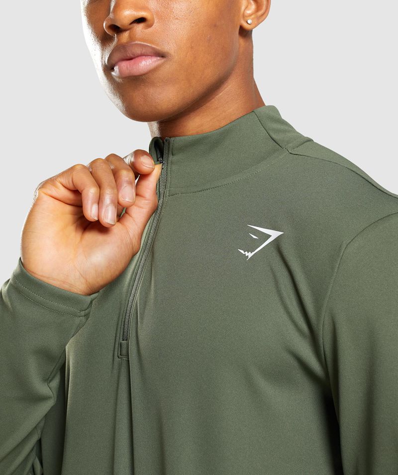 Men's Gymshark Arrival 1/4 Zip Sweatshirts Olive | USA  0134-TYVPO