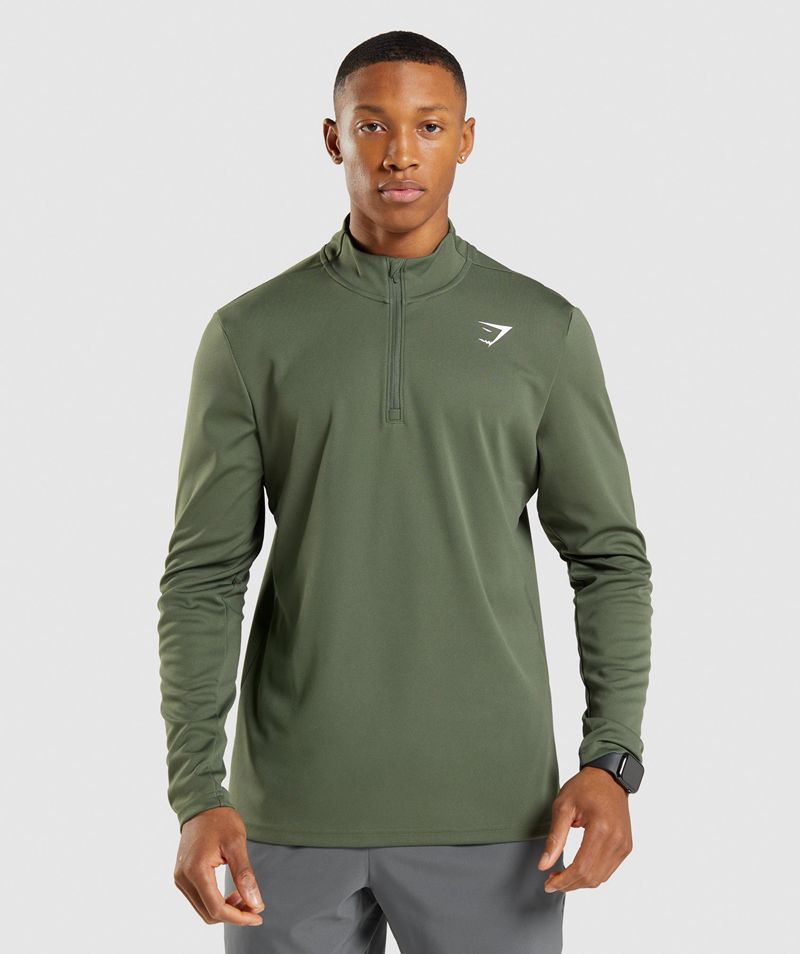 Men\'s Gymshark Arrival 1/4 Zip Sweatshirts Olive | USA  0134-TYVPO