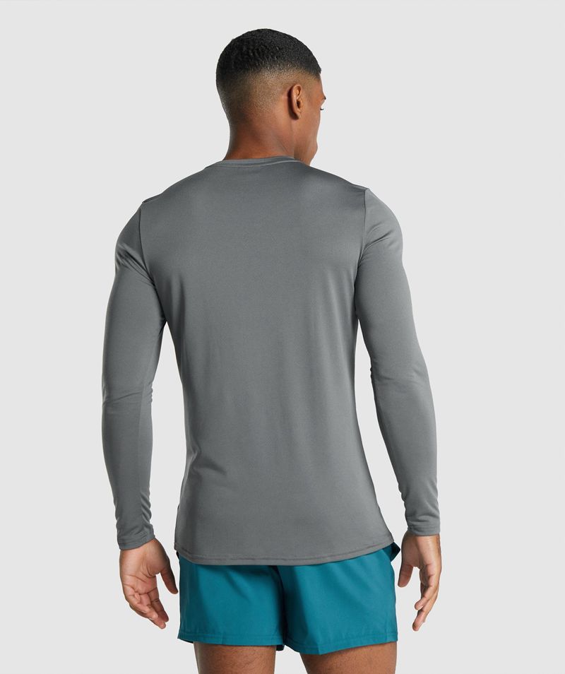 Men's Gymshark Arrival Long Sleeve Graphic T-Shirts Grey | USA  9245-WEQOJ