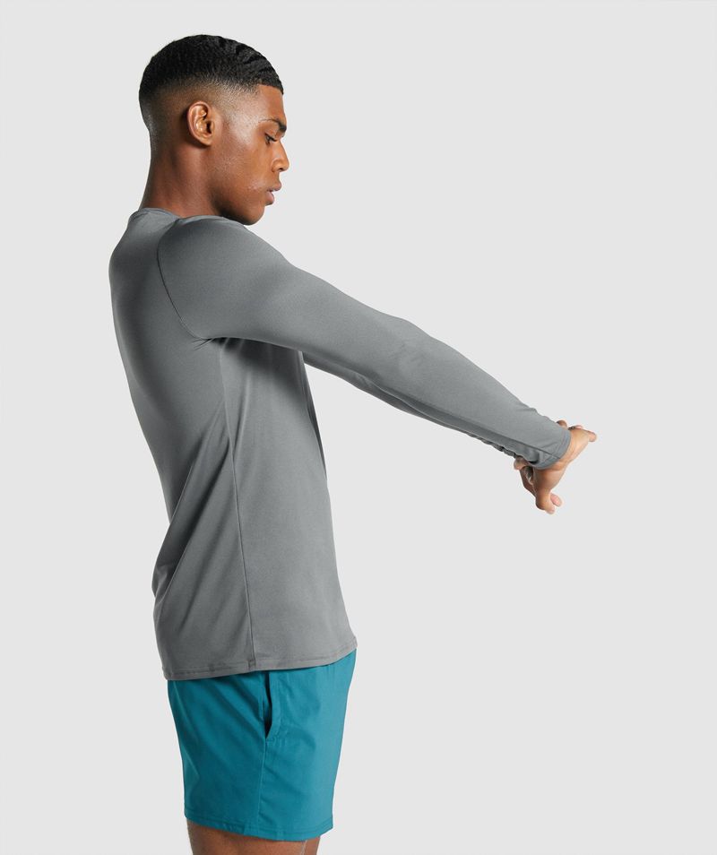 Men's Gymshark Arrival Long Sleeve Graphic T-Shirts Grey | USA  9245-WEQOJ