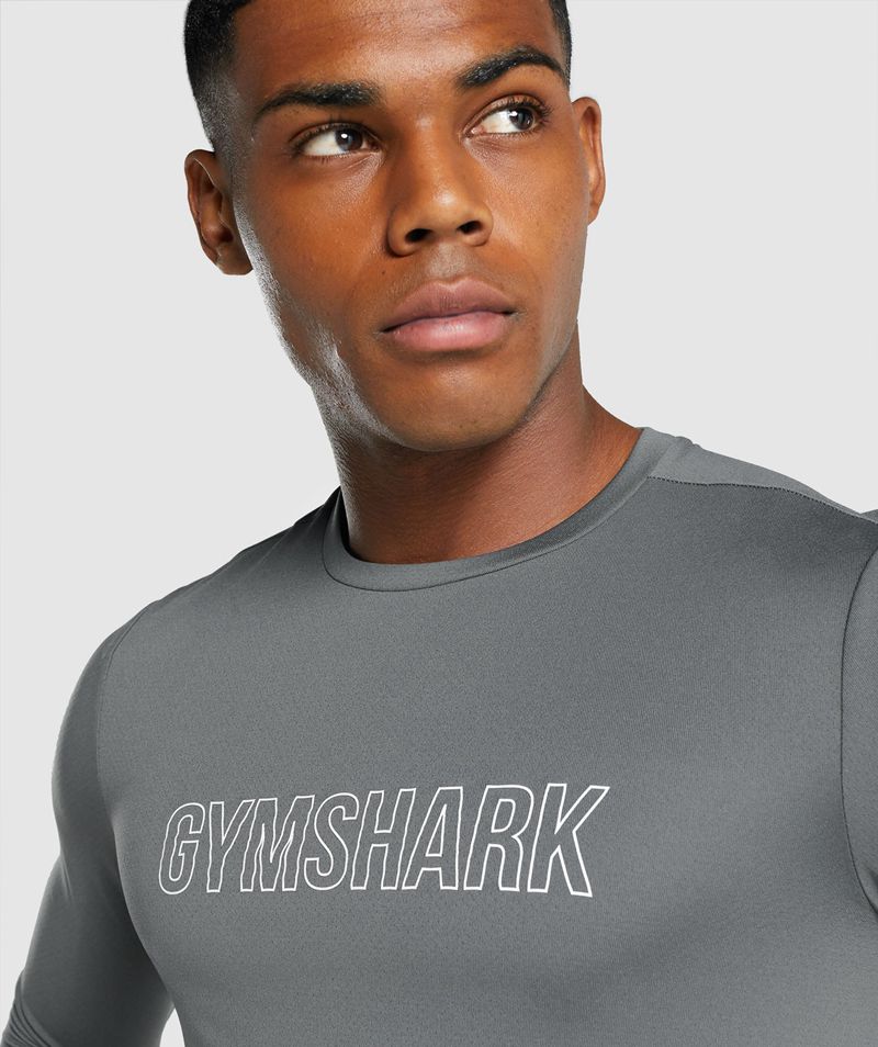 Men's Gymshark Arrival Long Sleeve Graphic T-Shirts Grey | USA  9245-WEQOJ