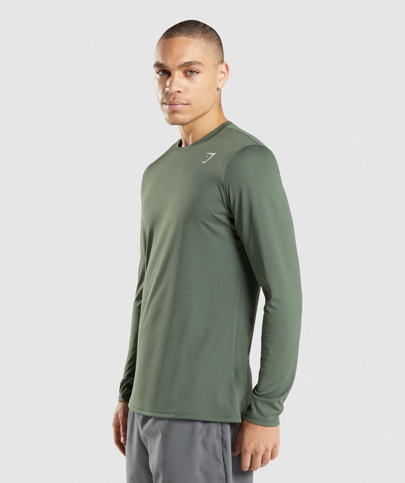 Men's Gymshark Arrival Long Sleeve T-Shirts Green | USA  0762-JVHYU