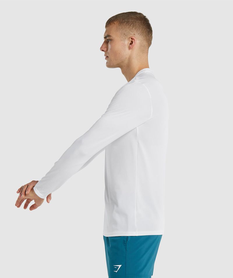 Men's Gymshark Arrival Long Sleeve T-Shirts White | USA  1207-BMZNY