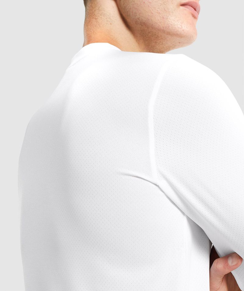 Men's Gymshark Arrival Long Sleeve T-Shirts White | USA  1207-BMZNY