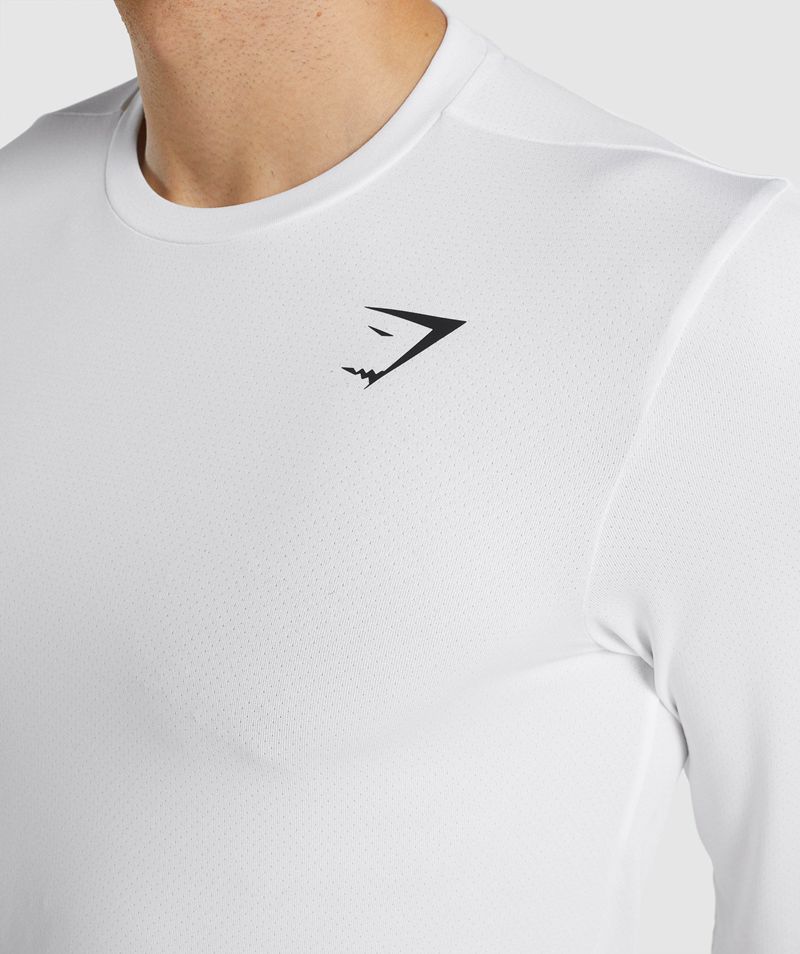 Men's Gymshark Arrival Long Sleeve T-Shirts White | USA  1207-BMZNY