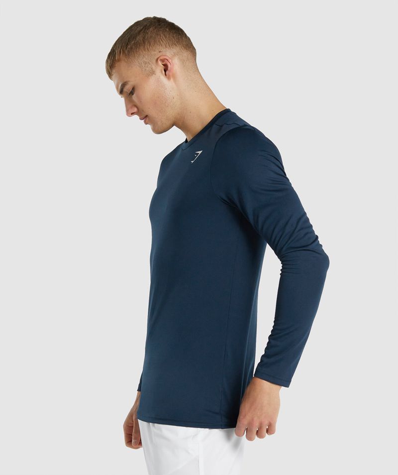 Men's Gymshark Arrival Long Sleeve T-Shirts Navy | USA  4690-IMRCP