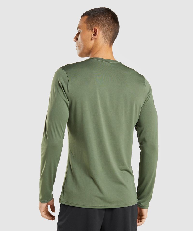 Men's Gymshark Arrival Long Sleeve T-Shirts Olive | USA  8965-MVJFB