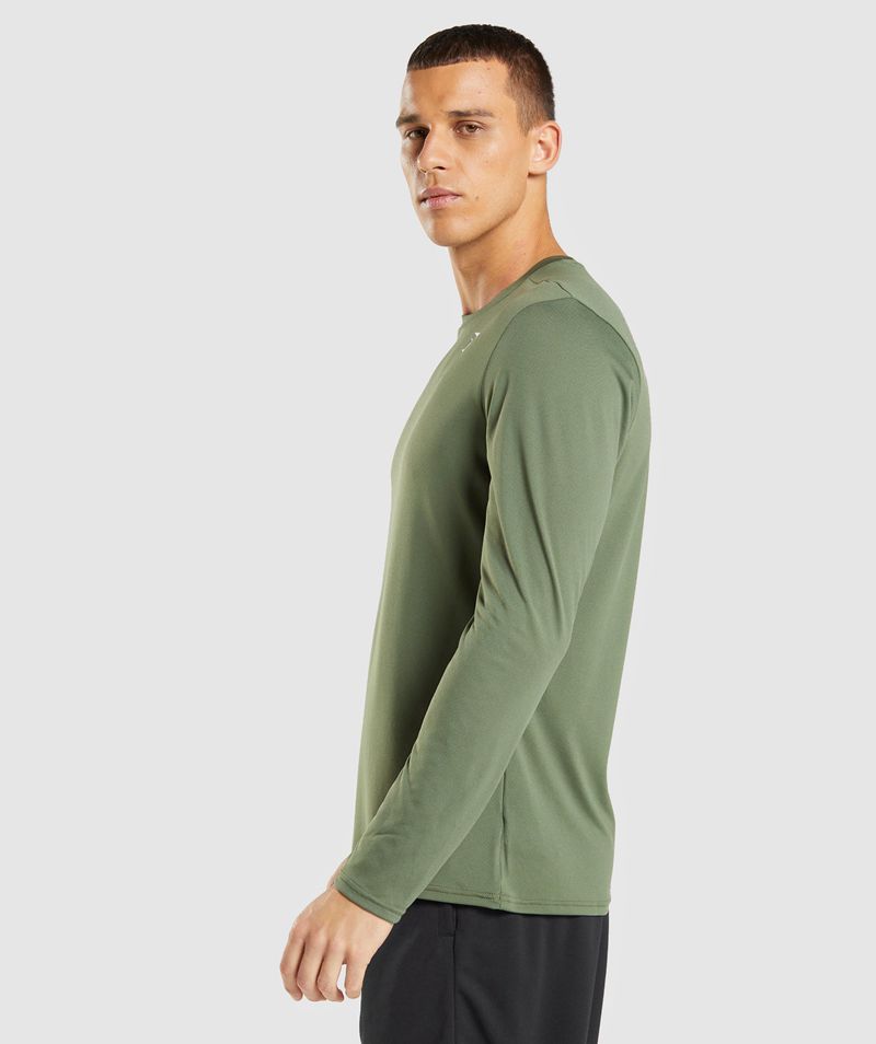 Men's Gymshark Arrival Long Sleeve T-Shirts Olive | USA  8965-MVJFB