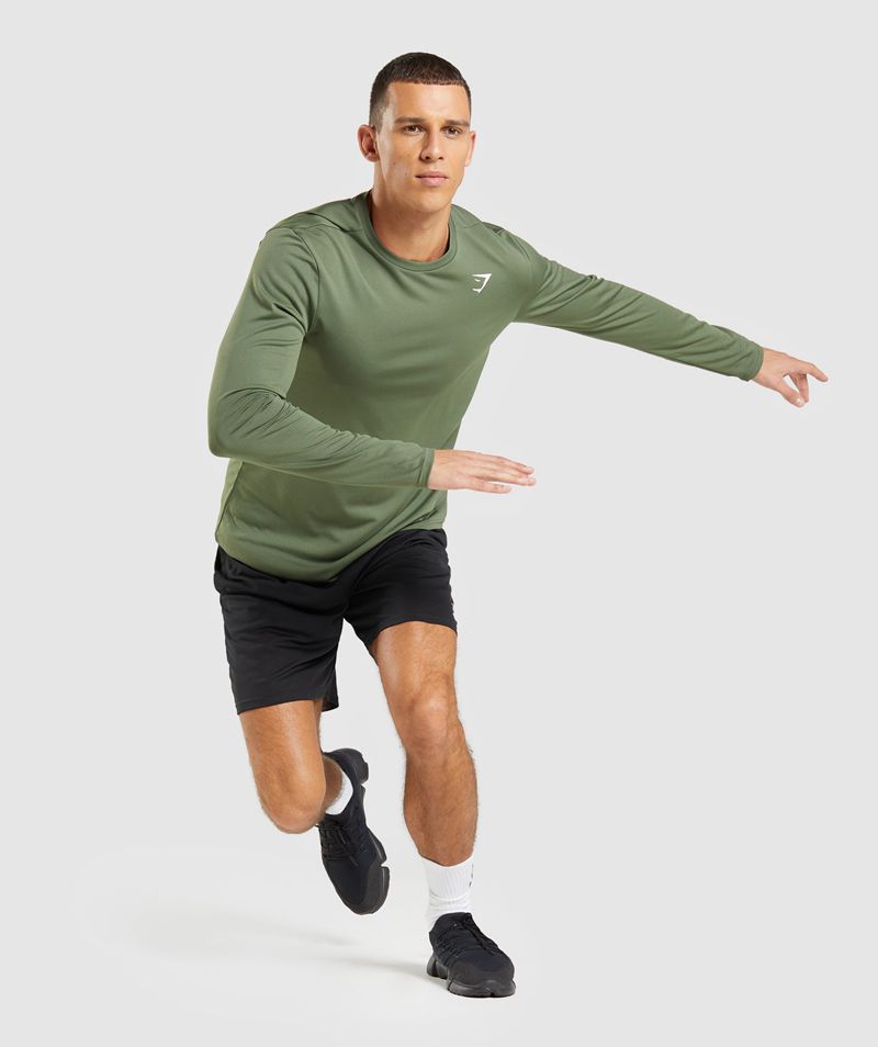 Men's Gymshark Arrival Long Sleeve T-Shirts Olive | USA  8965-MVJFB