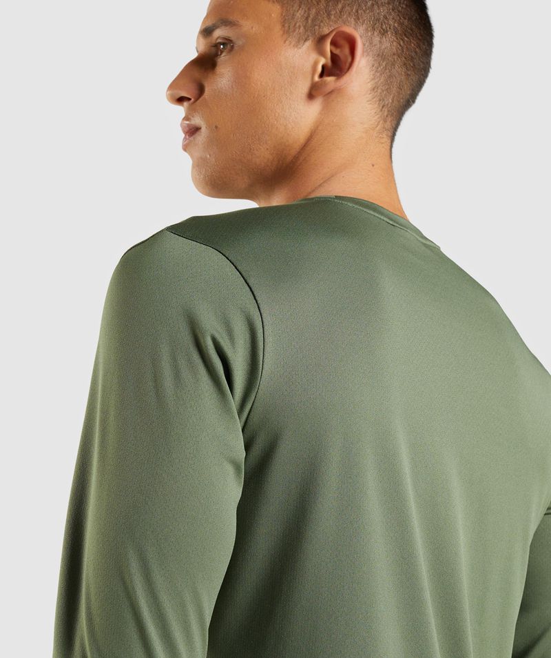 Men's Gymshark Arrival Long Sleeve T-Shirts Olive | USA  8965-MVJFB