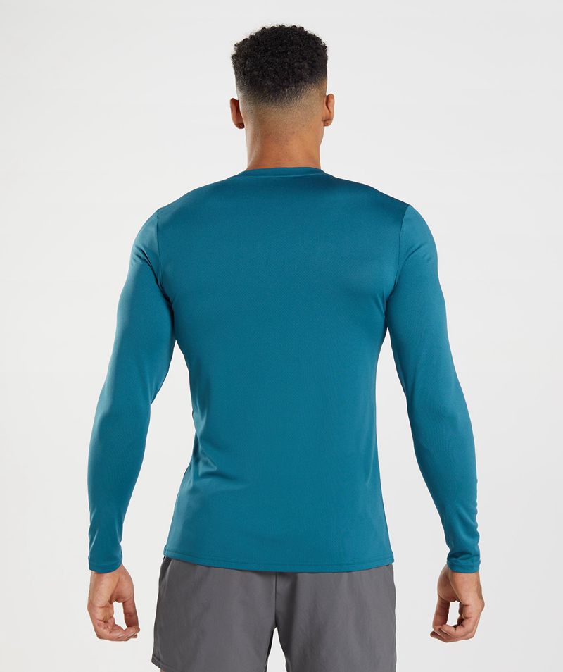 Men's Gymshark Arrival Long Sleeve T-Shirts Blue | USA  9652-LRHSV