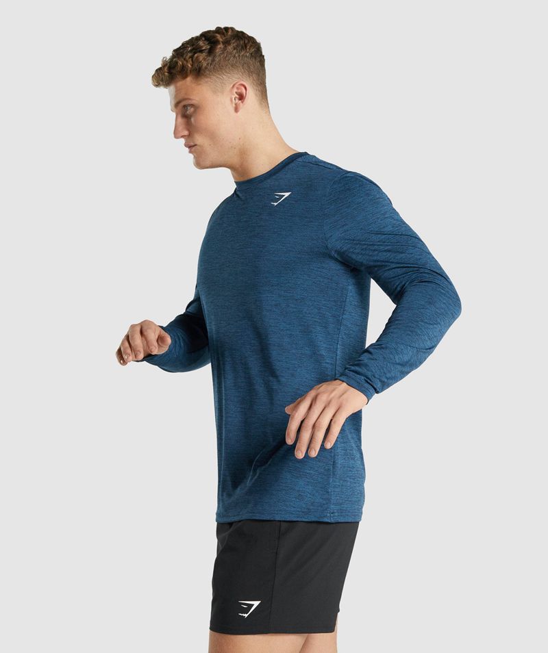 Men's Gymshark Arrival Marl Long Sleeve T-Shirts Navy | USA  2594-YDFVE