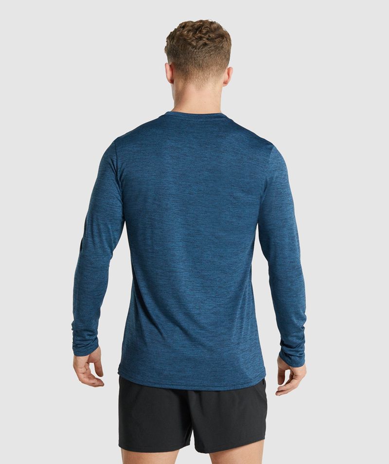 Men's Gymshark Arrival Marl Long Sleeve T-Shirts Navy | USA  2594-YDFVE