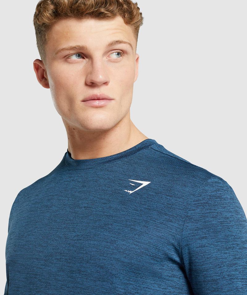 Men's Gymshark Arrival Marl Long Sleeve T-Shirts Navy | USA  2594-YDFVE