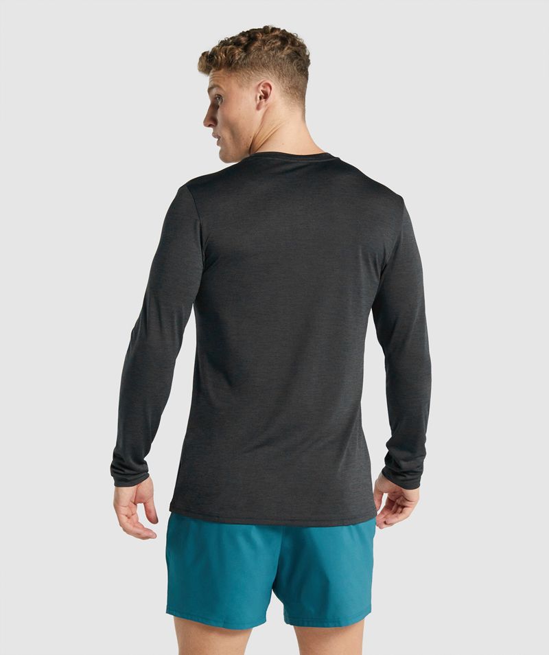 Men's Gymshark Arrival Marl Long Sleeve T-Shirts Black | USA  9067-FIRHX