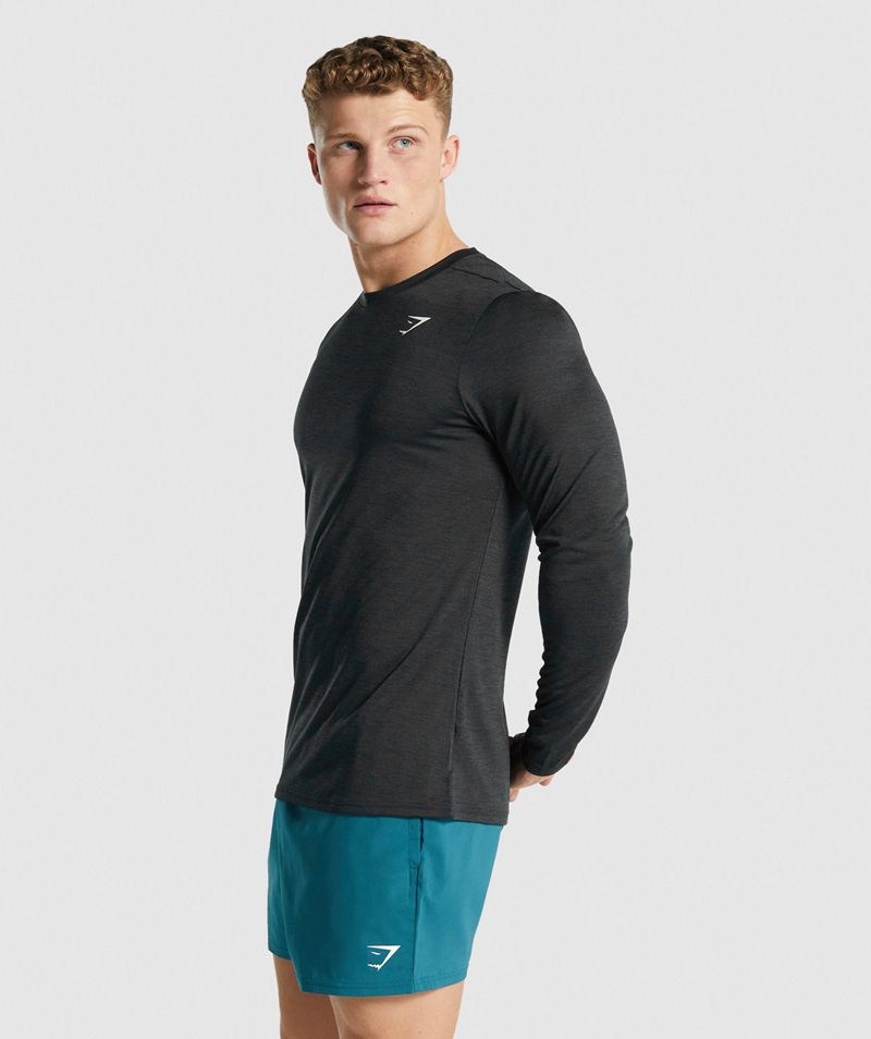 Men's Gymshark Arrival Marl Long Sleeve T-Shirts Black | USA  9067-FIRHX