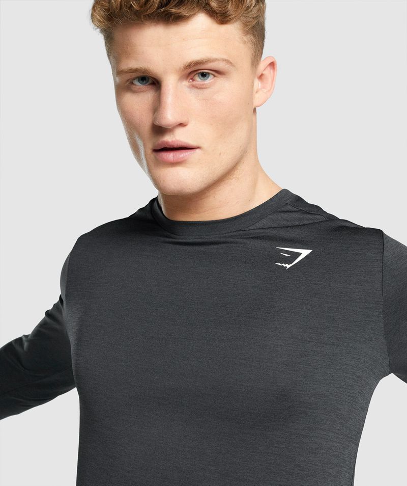 Men's Gymshark Arrival Marl Long Sleeve T-Shirts Black | USA  9067-FIRHX