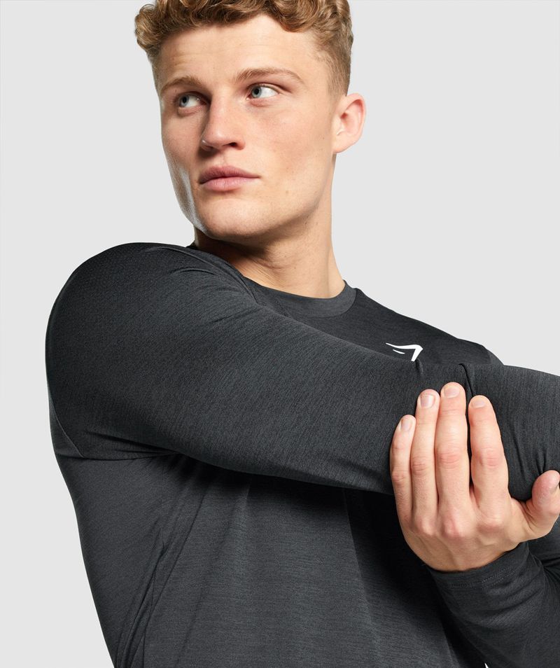 Men's Gymshark Arrival Marl Long Sleeve T-Shirts Black | USA  9067-FIRHX