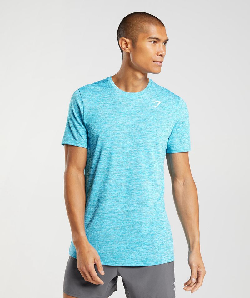 Men\'s Gymshark Arrival Marl T-Shirts Blue | USA  4217-FBRJP