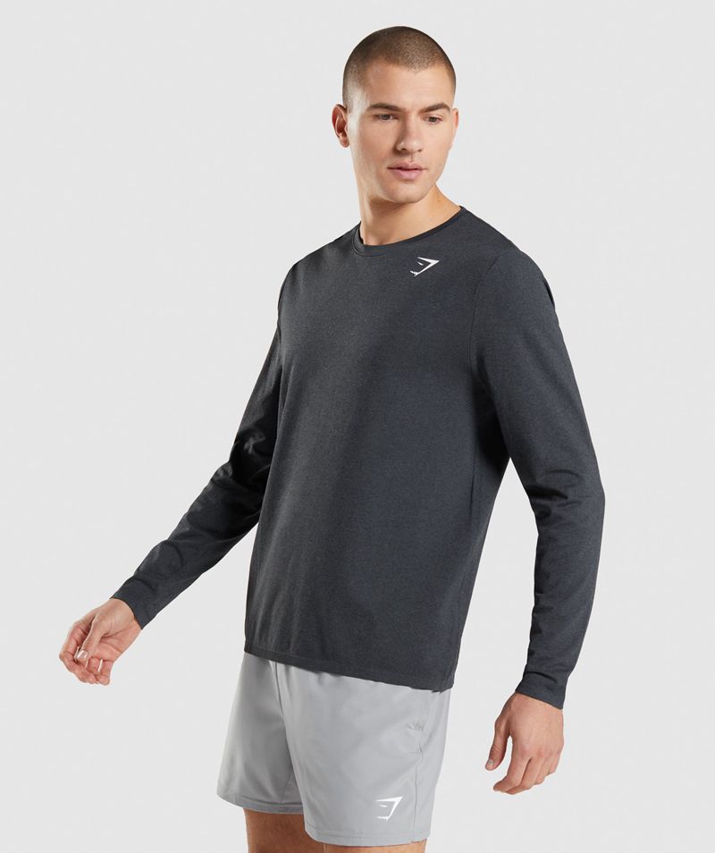 Men's Gymshark Arrival Seamless Long Sleeve T-Shirts Black | USA  2587-UVZGB