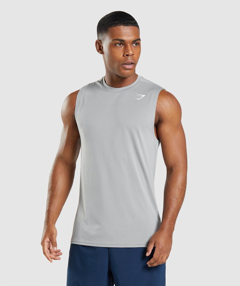 Men\'s Gymshark Arrival Sleeveless T-Shirts Grey | USA  4692-UKTHD