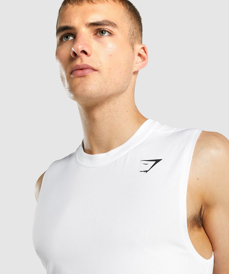 Men's Gymshark Arrival Sleeveless T-Shirts White | USA  5834-ICLNW