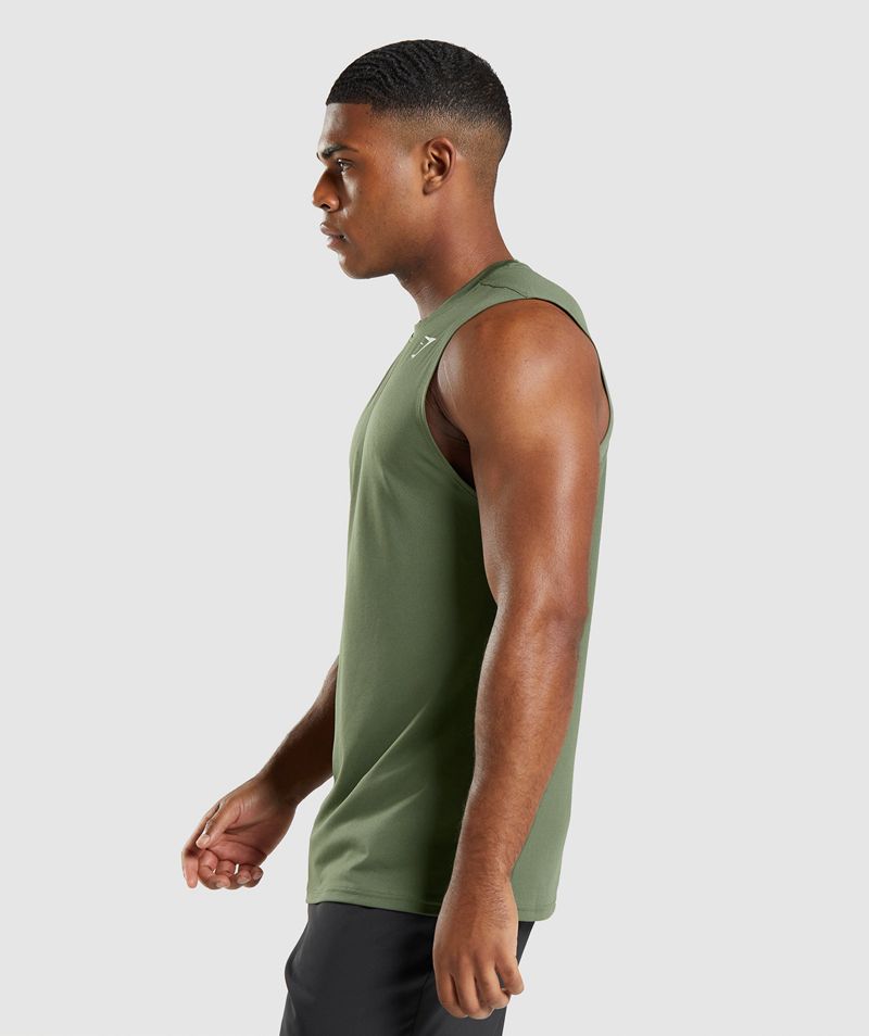 Men's Gymshark Arrival Sleeveless T-Shirts Olive | USA  6410-DYBCO