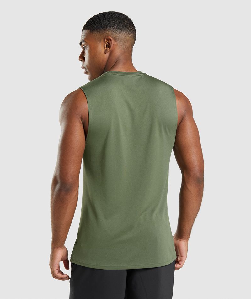 Men's Gymshark Arrival Sleeveless T-Shirts Olive | USA  6410-DYBCO