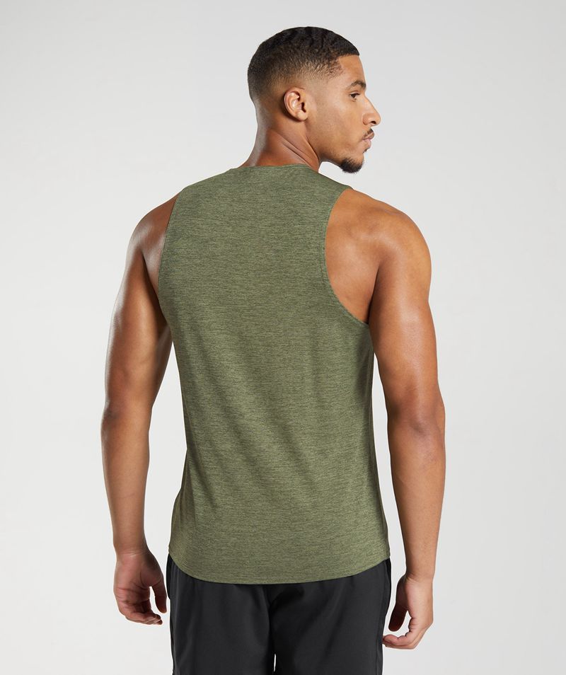 Men's Gymshark Arrival Slim Marl Tank Tops Olive | USA  2935-HFKEY