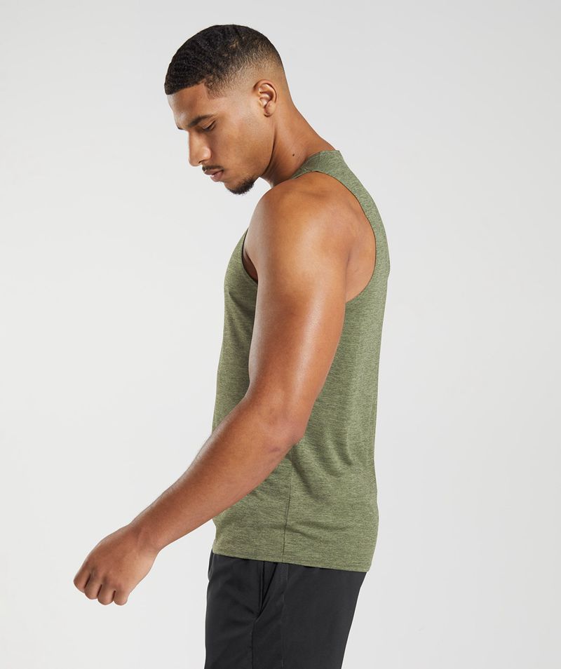 Men's Gymshark Arrival Slim Marl Tank Tops Olive | USA  2935-HFKEY