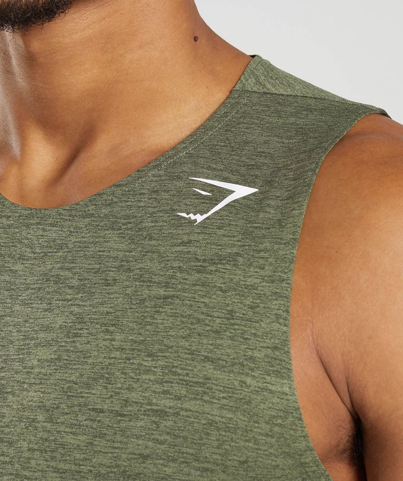 Men's Gymshark Arrival Slim Marl Tank Tops Olive | USA  2935-HFKEY