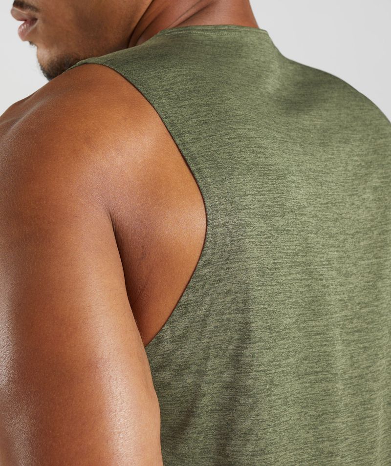 Men's Gymshark Arrival Slim Marl Tank Tops Olive | USA  2935-HFKEY