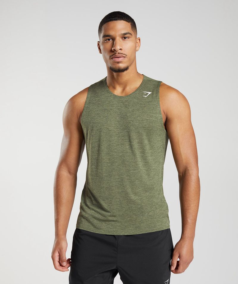 Men\'s Gymshark Arrival Slim Marl Tank Tops Olive | USA  2935-HFKEY