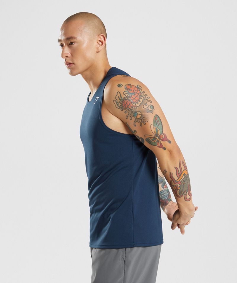 Men's Gymshark Arrival Tank Tops Navy | USA  8167-QZAUX