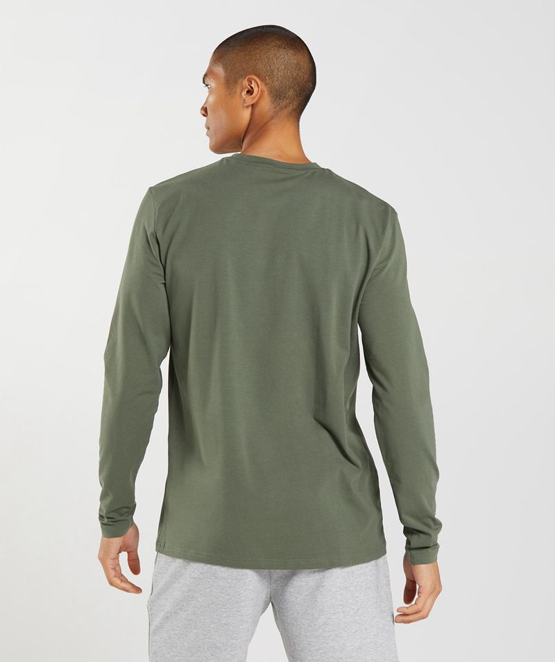 Men's Gymshark Block Long Sleeve T-Shirts Olive | USA  1029-JYMDU