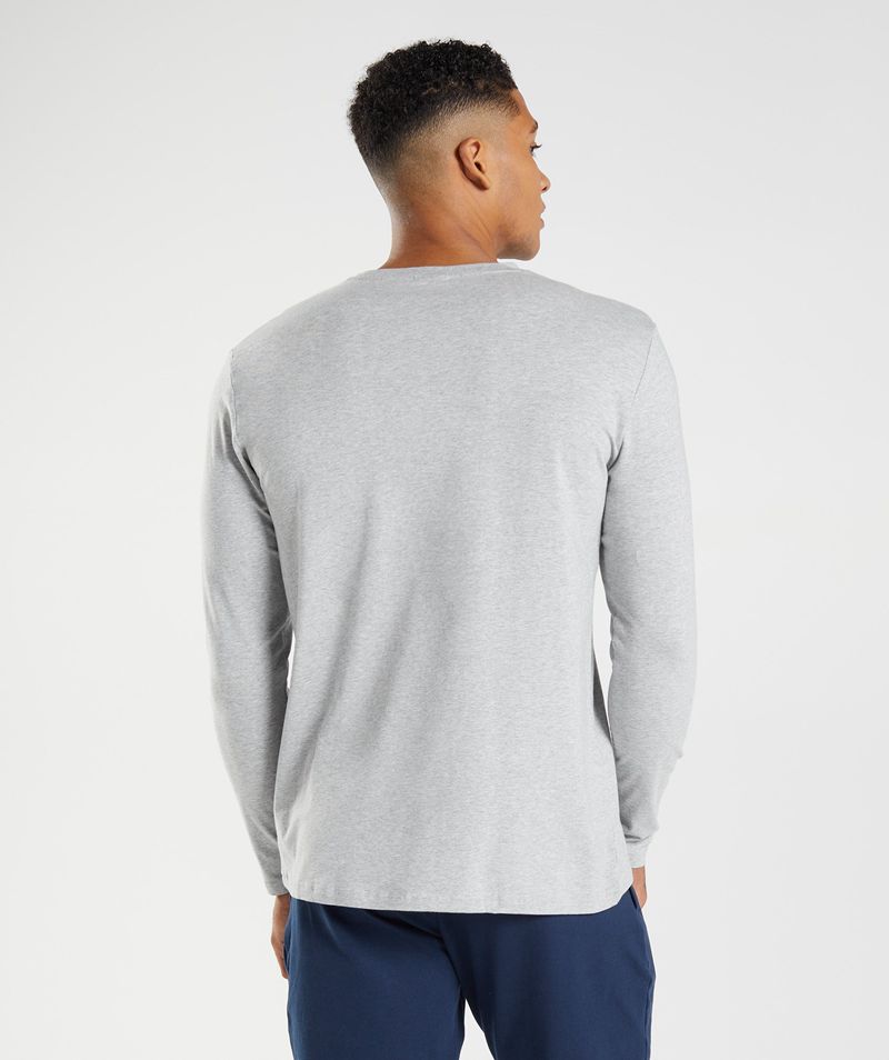 Men's Gymshark Block Long Sleeve T-Shirts Light Grey | USA  4693-UGBKA