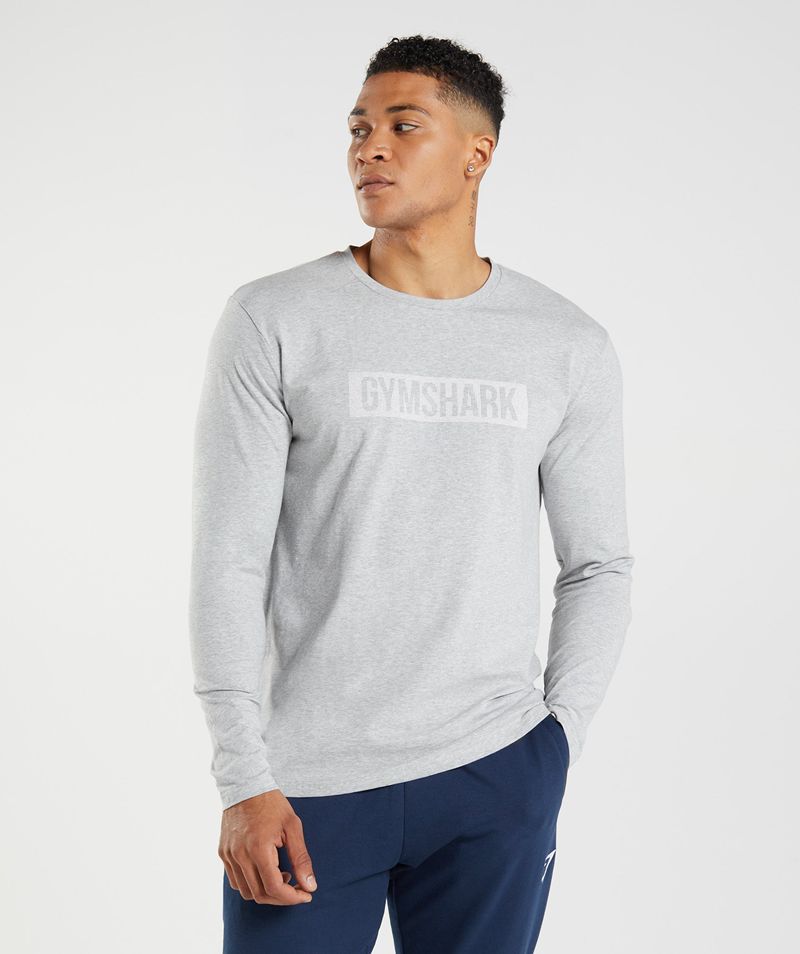 Men\'s Gymshark Block Long Sleeve T-Shirts Light Grey | USA  4693-UGBKA