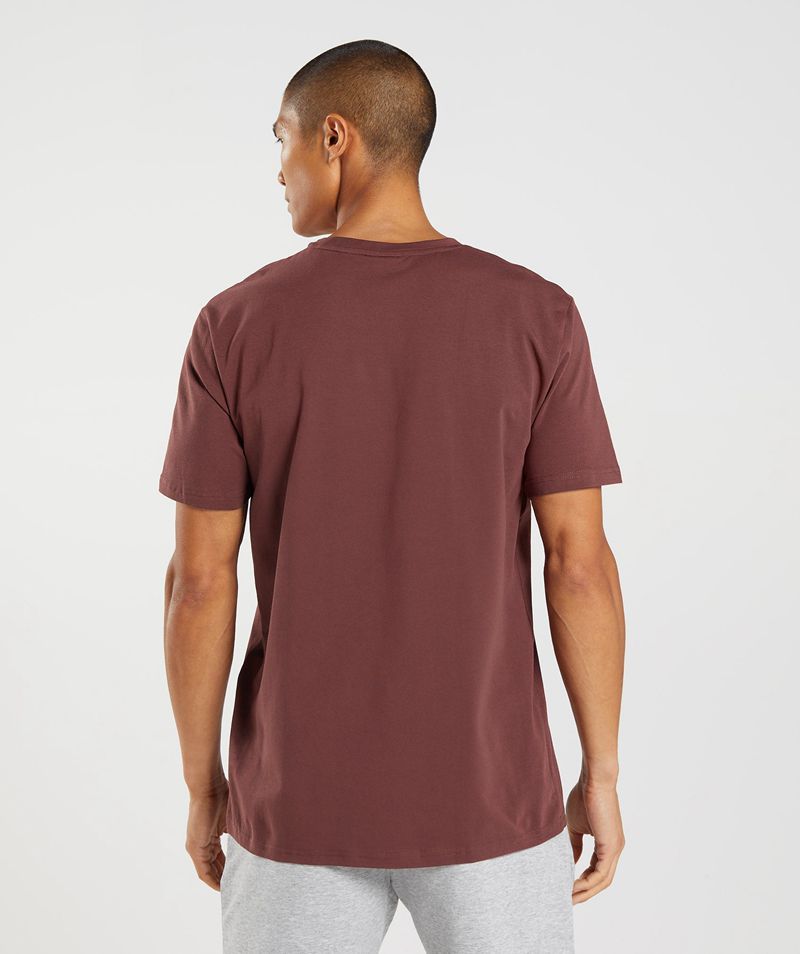 Men's Gymshark Block T-Shirts Burgundy | USA  5281-SQDNK