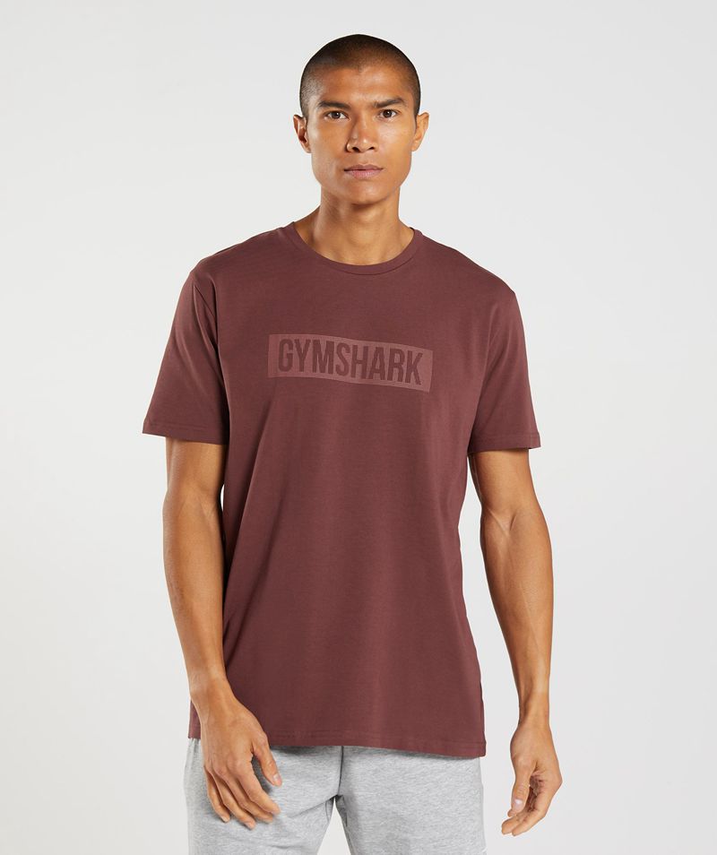 Men\'s Gymshark Block T-Shirts Burgundy | USA  5281-SQDNK